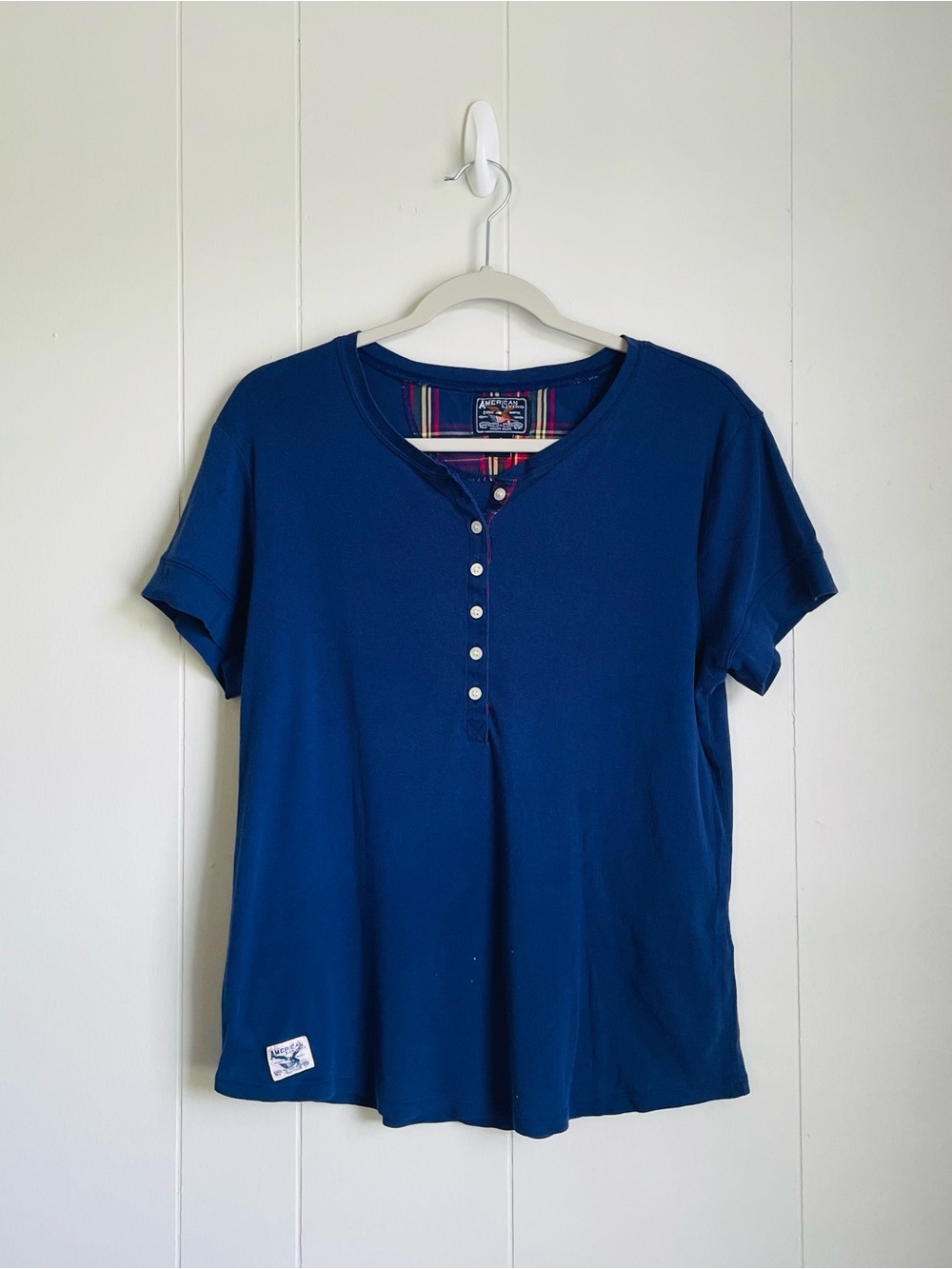 American Living Navy Blue Short Sleeve Henley Top 100% Cotton